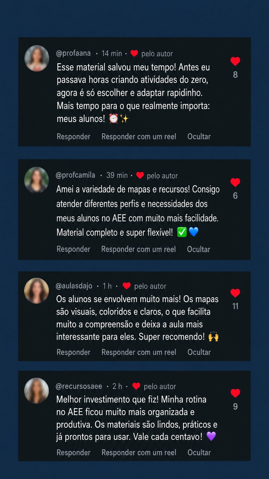 Depoimento em comentários sobre +200 Mapas e Recursos Visuais para AEE